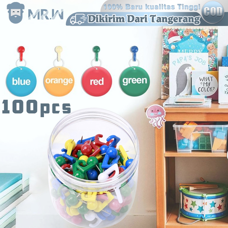 

100pcs/Set Push Pin Warna Kait Paku Tekan Push Pin Pastel Push Pins Pushpin