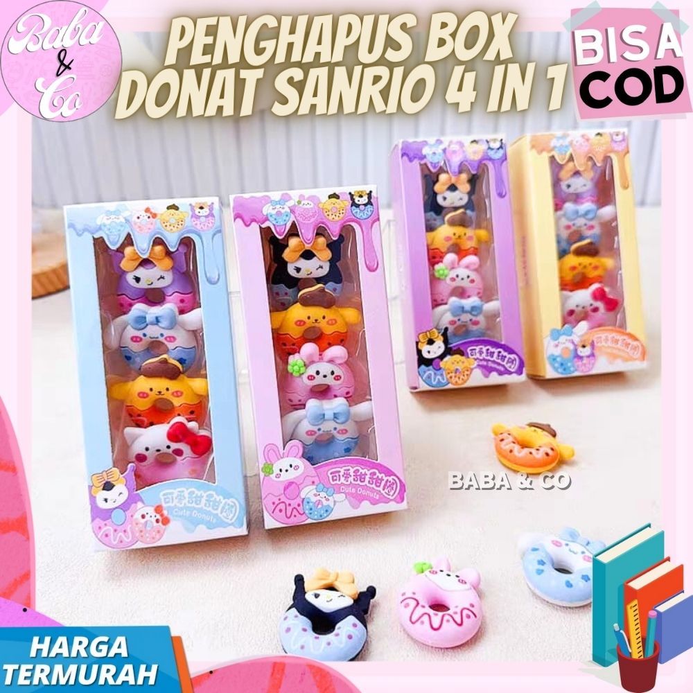 

PENGHAPUS BOX DONAT SANRIO 4 IN 1 ERASER DONUT SANRIO BOX 4 IN 1 PENGHAPUS PENSIL SANRIO DONAT LUCU UNIK MURAH COD