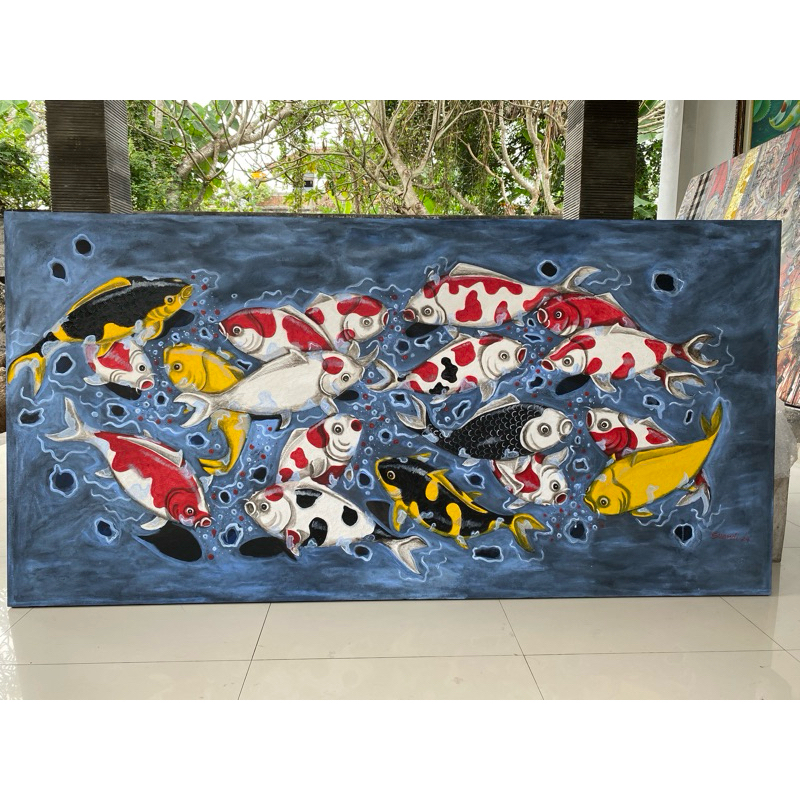 dijual lukisan ikan Koi, lukisan pemandangan, lukisan Canvas