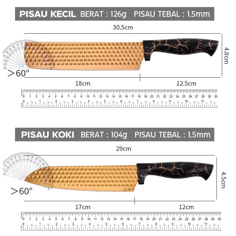 Hot Deals Texania Set Pisau Stainless Steel Isi 7Pcs Itanium Warna Gold Peralatan Dapur 7Pcs