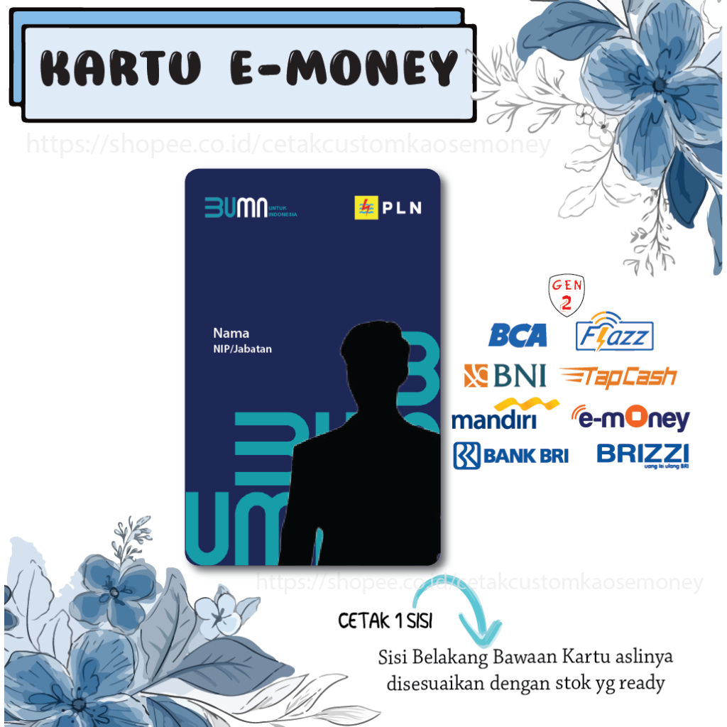 KARTU EMONEY ETOLL ID CARD NEW PLN ID CARD KARTU IDENTITAS EMONEY MANDIRI BCA BNI BRI - 1 SISI