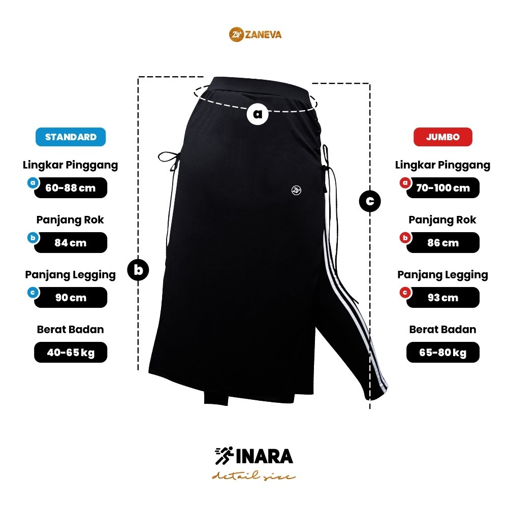 termurah zaneva sportwear ori - inara legging rok panjang sporty ll sandrine, cecile modis, adem &