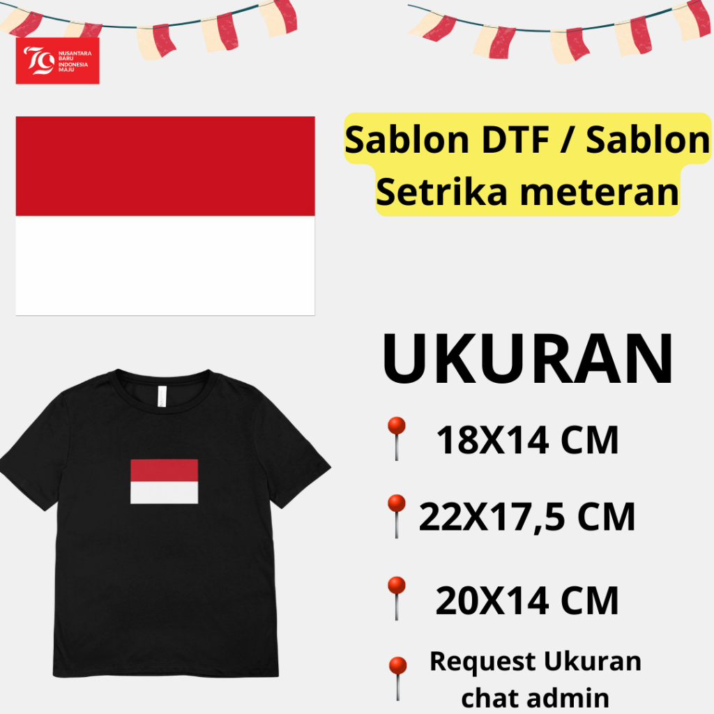 

Sablon DTF Bendera Merah Putih Indonesia 17 Agustus RI Ukuran Besar Sablon Setrika Polyfex Meteran