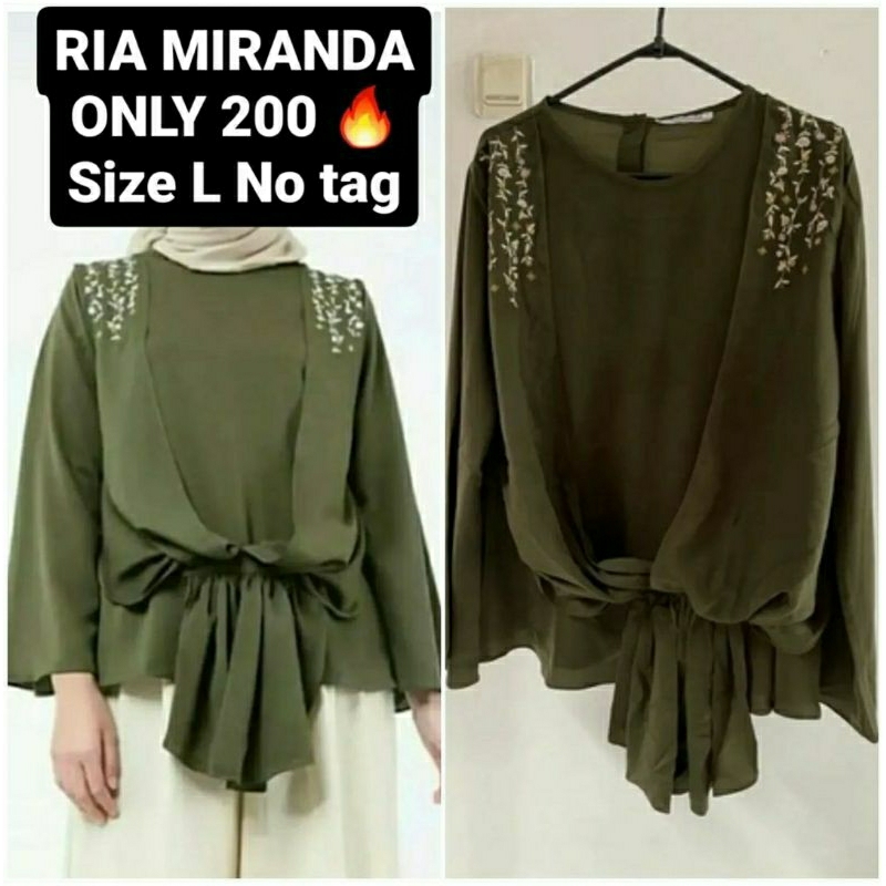 PRELOVED‼️ RIA MIRANDA BLOUSE ARMY. RM TUNIK HIJAU. BACA DESKRIPSI