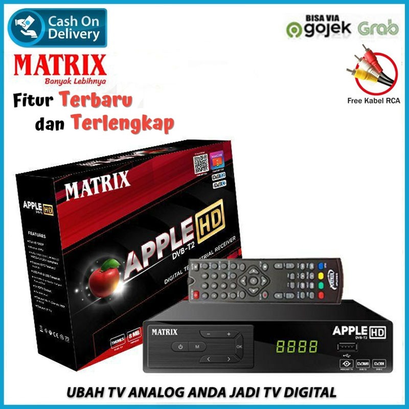 Set Top Box Matrix Apple Merah Digital Antena UHF DVB T2 TV HD