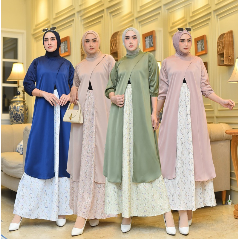 NNFASHION ~ LILY SET ROK Setelan one set atasan tunik wanita muslimah rok motif bunga vintage polos
