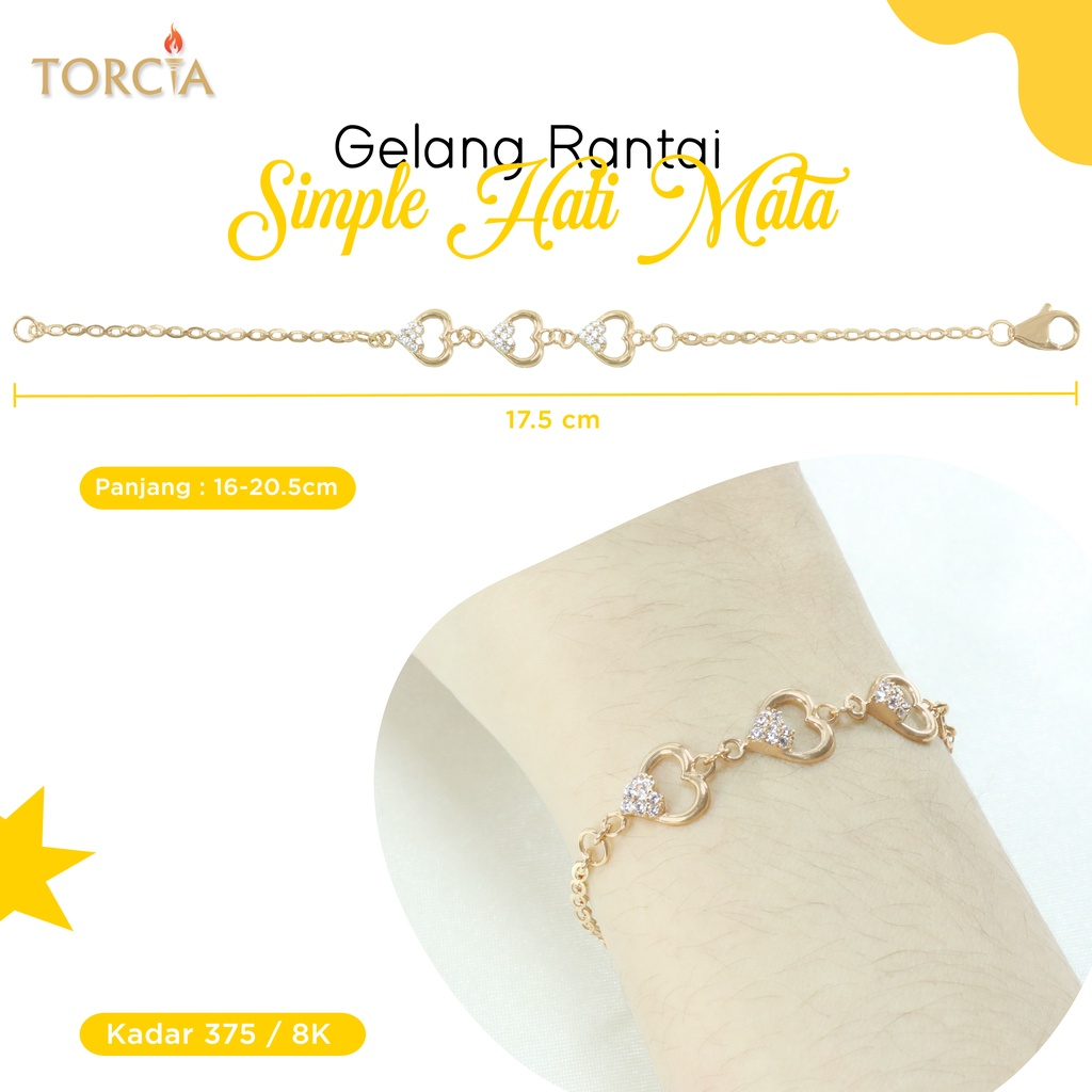 Gelang Rantai Emas Asli Simple Hati Mata Kadar 375 Torcia