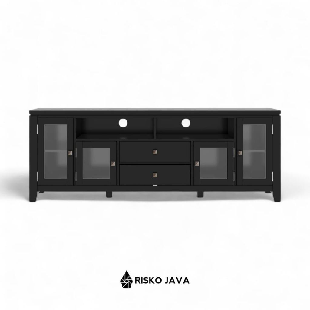 Meja Tv Kayu Jati / Cabinet Tv Minimalis  Pintu Kaca / Rak Tv Ruang Penyimpanan | EHLERS