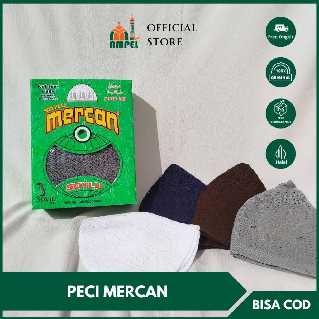 Peci/Kopiah Mercan Soylu ASLI Turki Benang Kopiah Rajut Warna Putih Hitam Abu-abu Cokelat Oleh Haji
