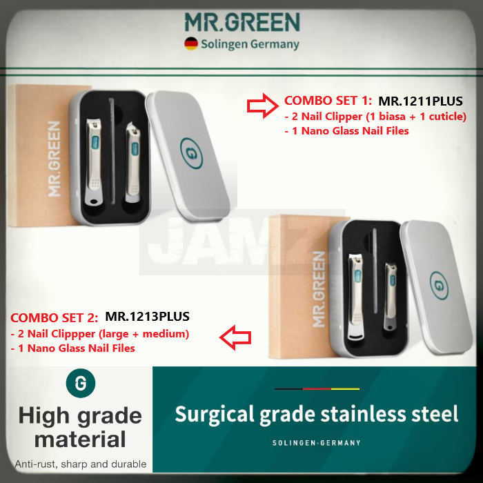 MR.GREEN Nail Clippers Set Combo with Nano Glass Gunting Kuku Tajam Stainless Steel MR.1211PLUS MR12