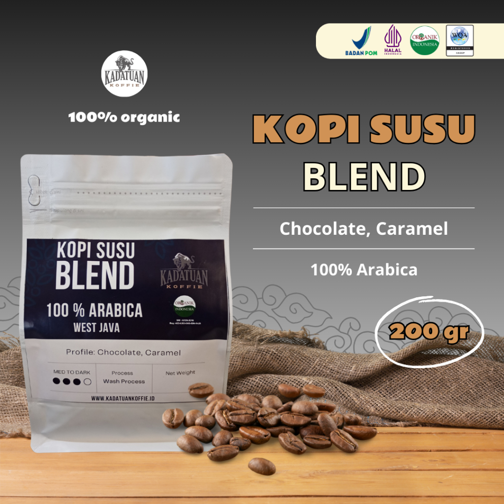 

Kadatuan Kopi Susu Blend Biji Kopi Bubuk 200 gram 100% Arabica Jawa Barat