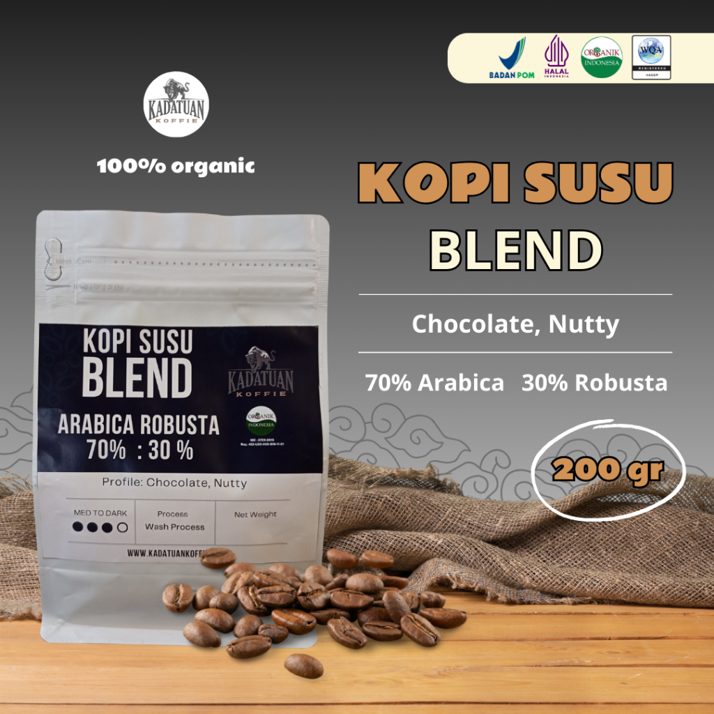 

Kadatuan Kopi Susu Blend Biji Kopi Bubuk 200 gram 70% Arabica 30% Robusta Jawa Barat