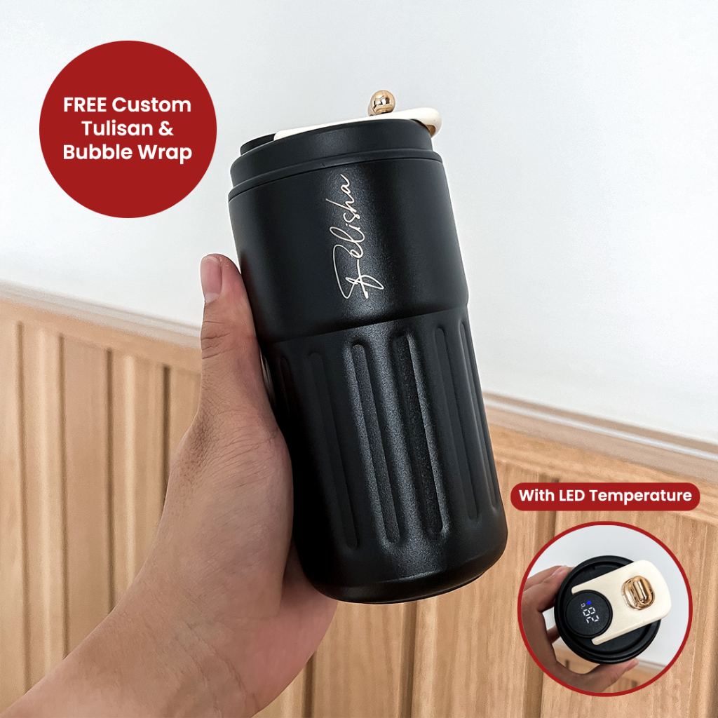 Tumbler Mug LED Custom Nama Tumblr Stainless Grafir Logo Botol Minum Custom Tulisan Nama atau Logo