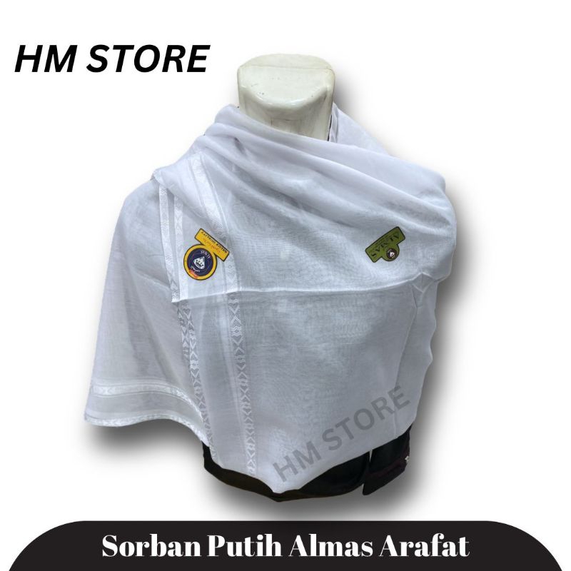 Sorban Putih Almas Arafat / Imamah Kotak Persegi / Rida Surban Impor India / Sorban Arab