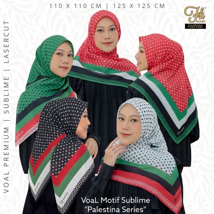 Kerudung Syari Voal Premium Jilbab Motif Palestine Polkadot Hijab Segi Empat 110x110 Dan 125x125