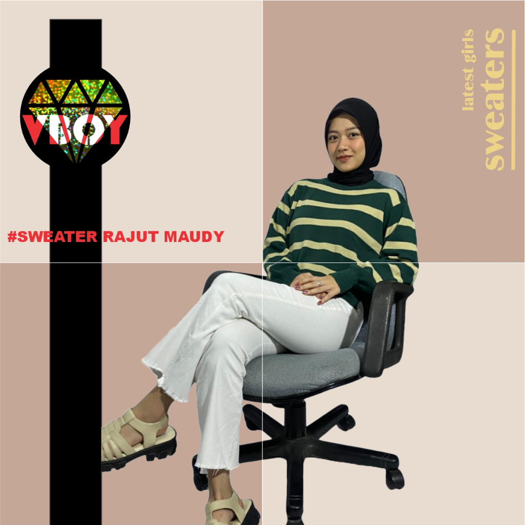 Maudy Sweater Rajut Wanita Oversize Premium Motif Garis-Garis / Sweater Rajut Wanita