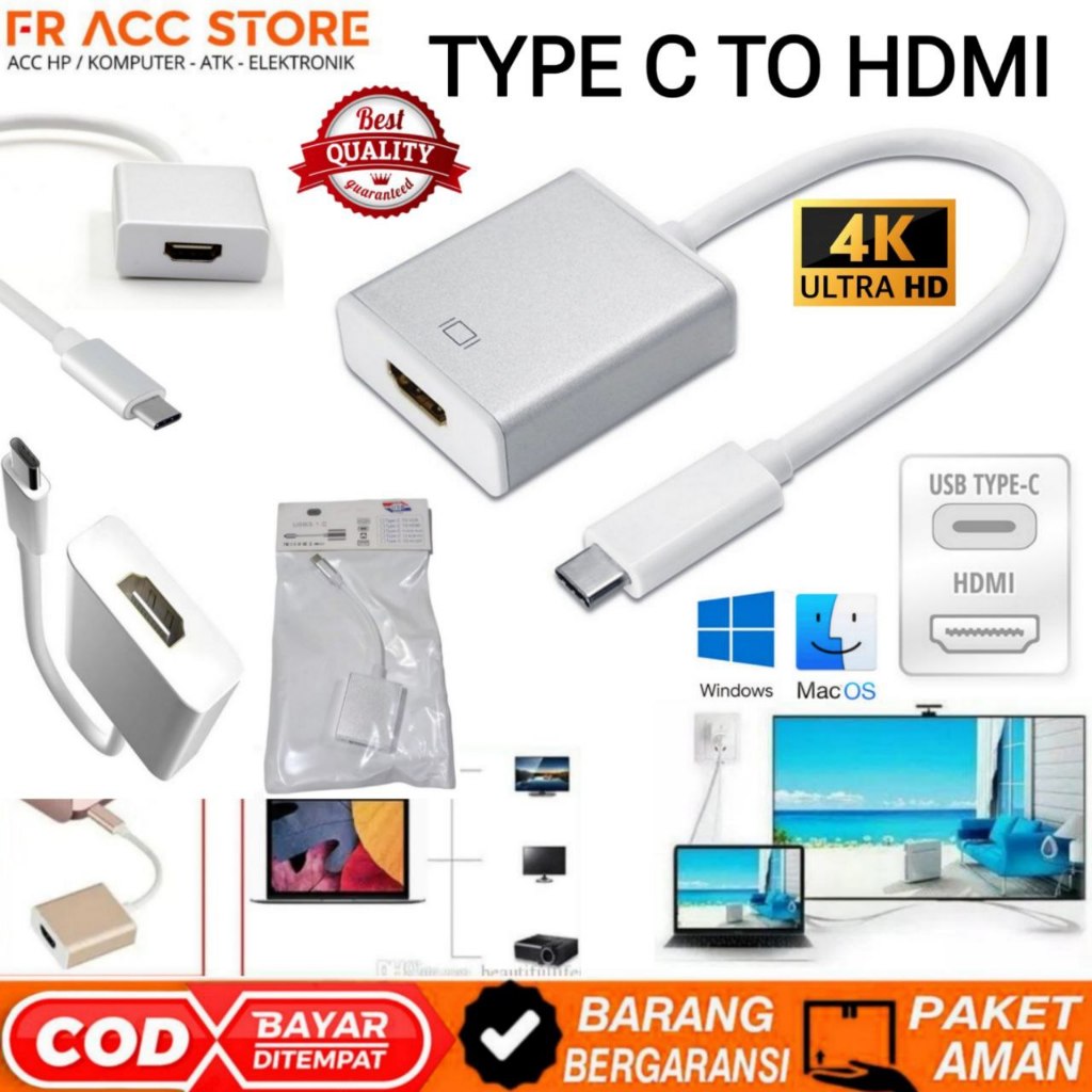 Converter Type C to Hdmi Sambungan TYPE C TO HDMI KONEKTOR TYPE C TO HDMI MACBOOK WINDOWS ANDROID