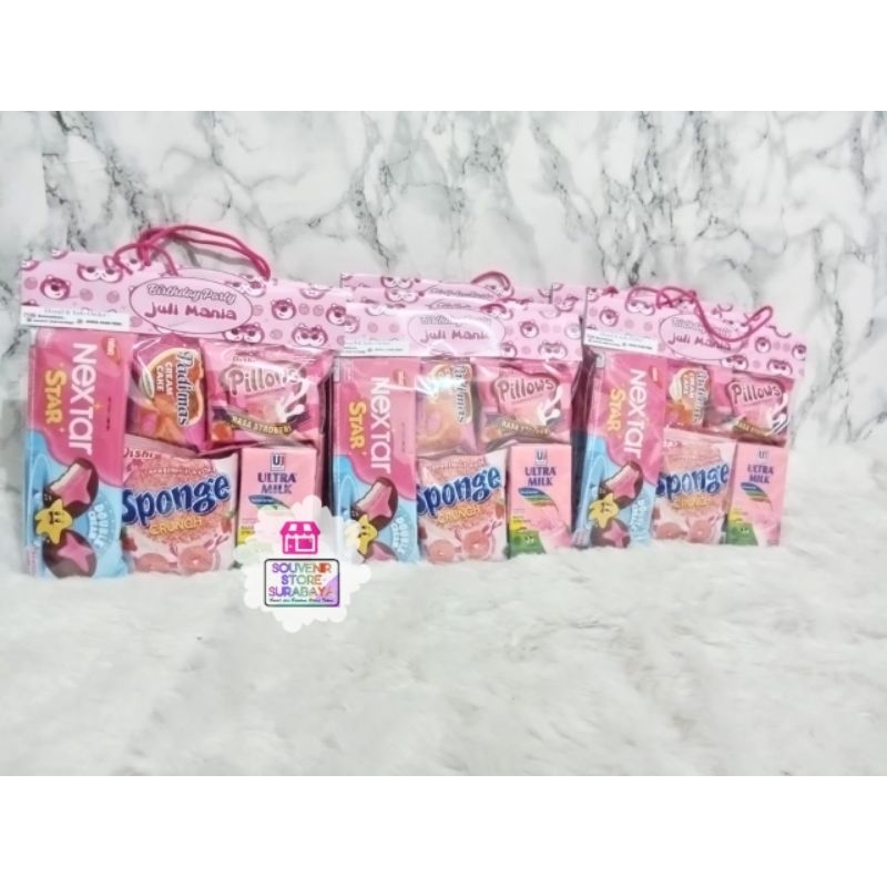 Paket snack 11rb tema warna pink || Bingkisan ultah nextar pink || hampers snack anak lucu murah || 