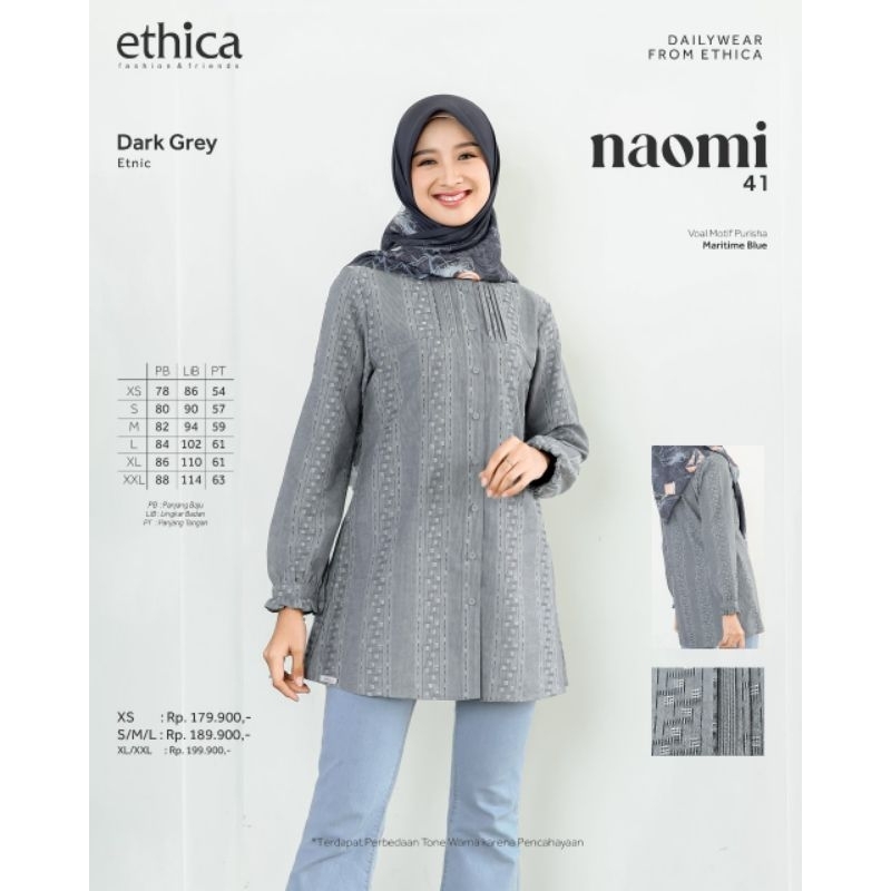TERMURAH | BEST SELLER | BAJU ATASAN KEMEJA TUNIK BLOUSE PANJANG MOTIF NAOMI 41 BY ETHICA ELFA | VIO