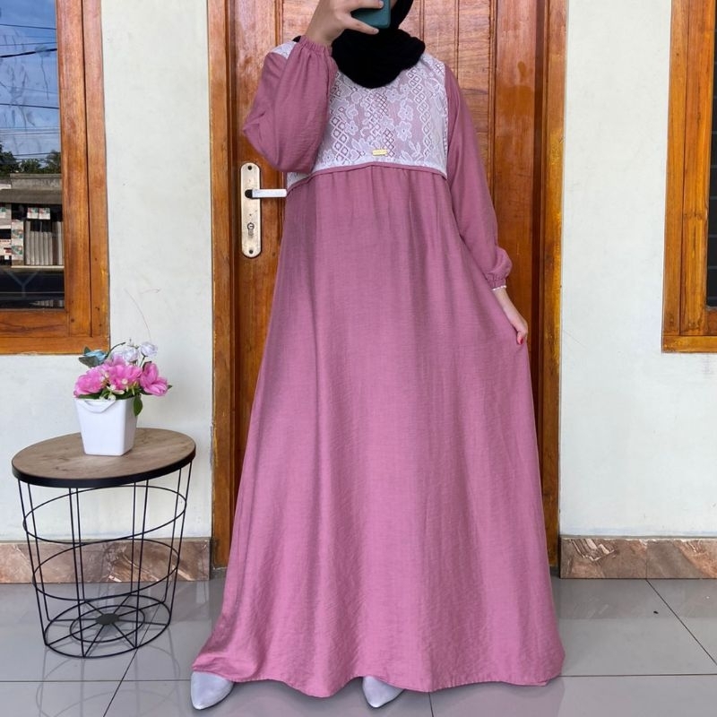 Gamis Pololinen Premium Kombinasi Brukat Dada