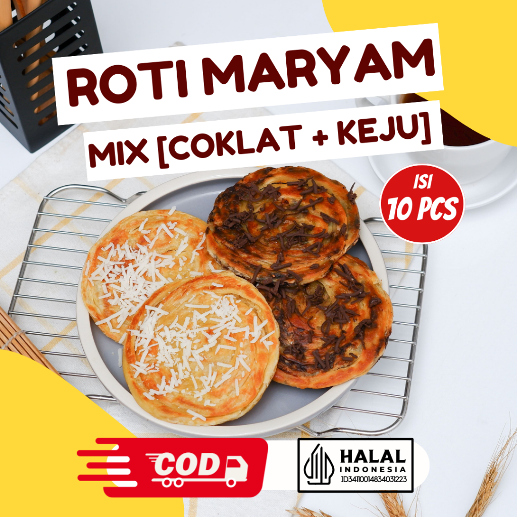 

Roti Maryam MIX (Coklat + Keju) isi 10, Roti Cane, Roti Canai Frozen MIX (Coklat + Keju)