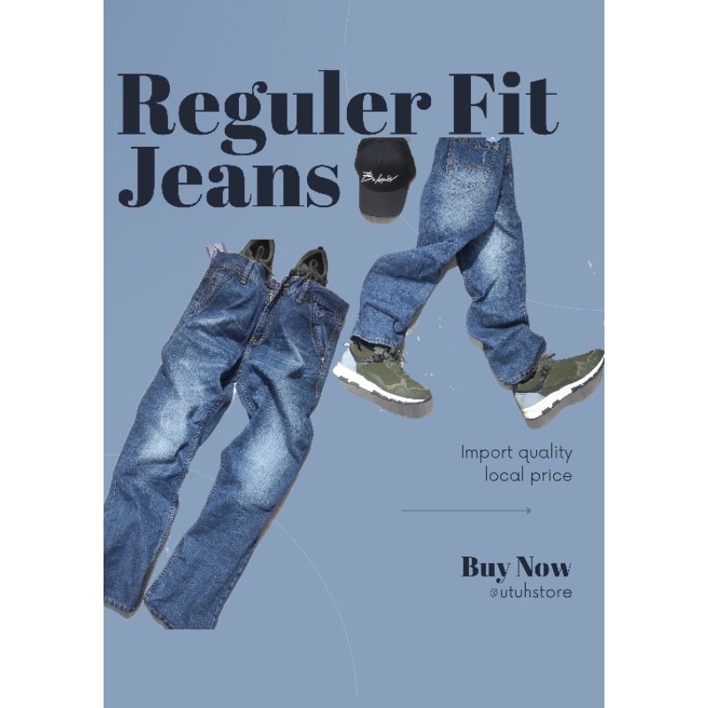 Celana Jeans Standart Reguler Panjang Cedric, Untuk Pria Biru Tua