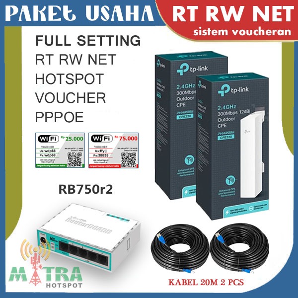 Paket Mikrotik Voucher 50 user usaha wifi voucher rt rw net 2x CPE220