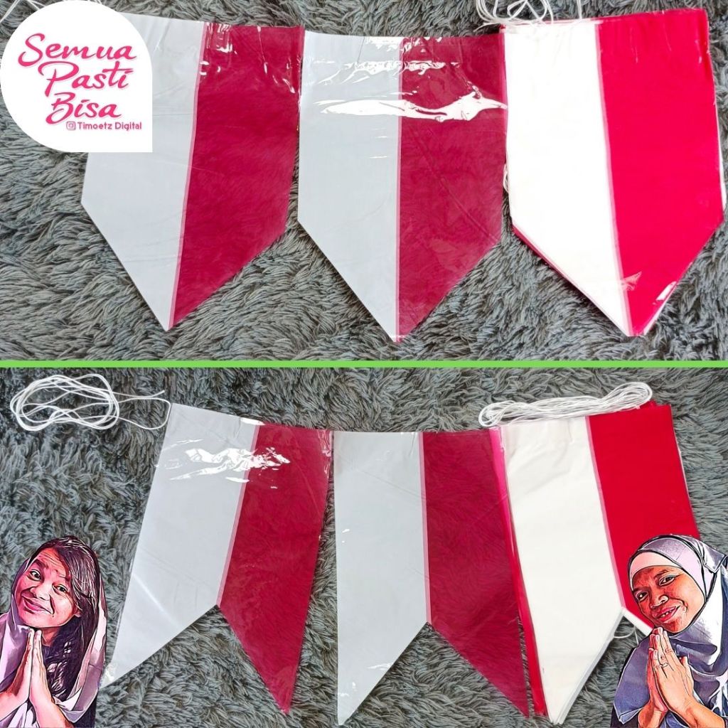 Bendera Plastik Indonesia Merah Putih - Bendera Renteng Segitiga Plastik OPP Merah Putih