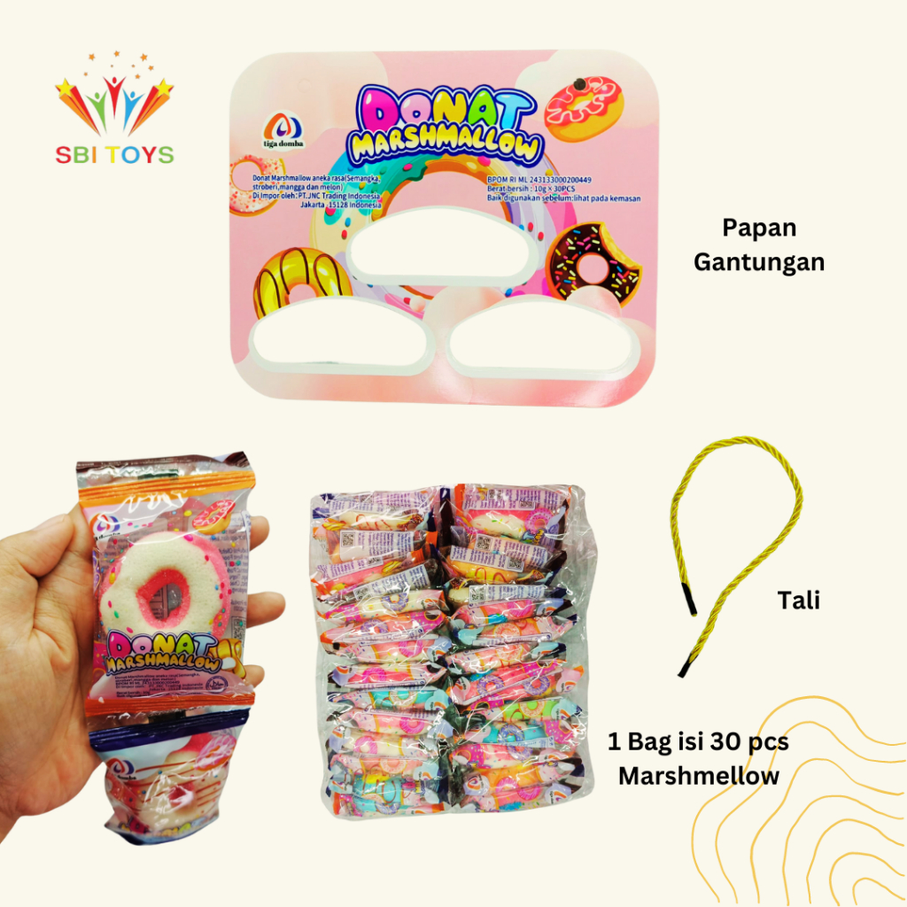 

[SBI TOYS] 30 pcs Donat Marshmellow || Marshmellow Murah Dengan Papan Gantungan