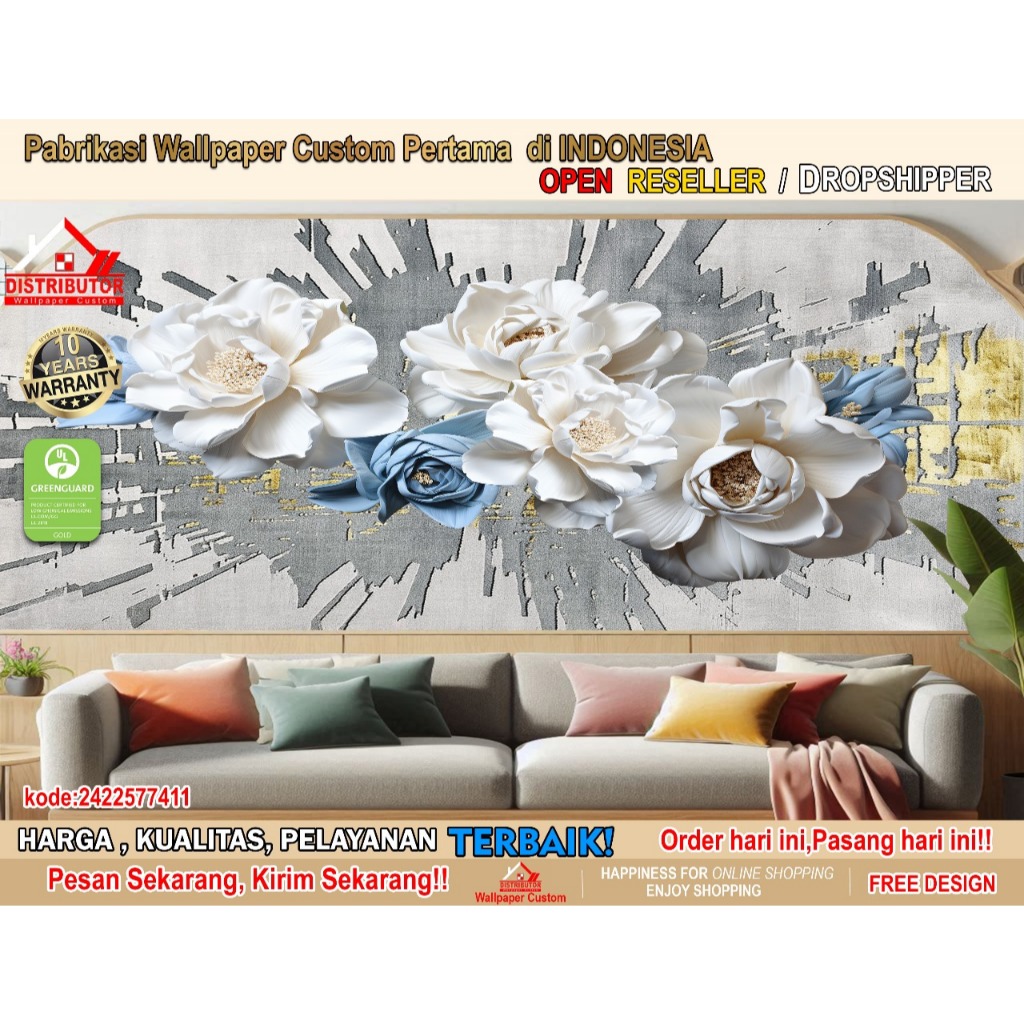 Wallpaper Custom 3D Tema Mural | Wallpaper Ruang Tamu | Wallpaper Ruang Mural | Wallsticker | Wallpa