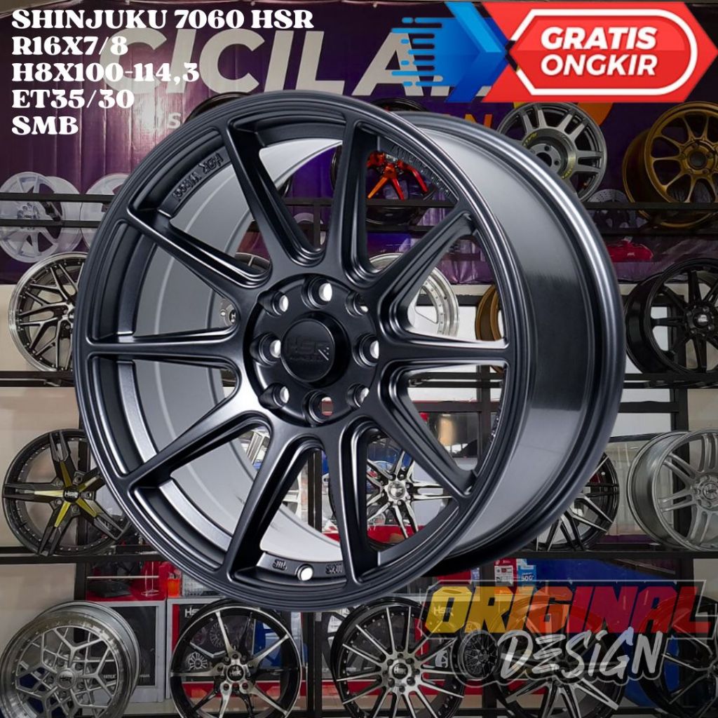 Velg Mobil Ring 16 HSR SHINJUKU R16 LEBAR 7/8 LOBANG BAUT 4 ET35/30 BLACK