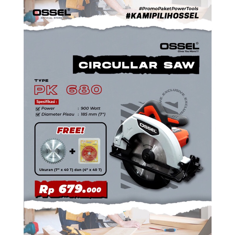 Circullar Saw PK 680 OSSEL Mesin Potong Kayu Circullar Saw Gerinda tangan murah