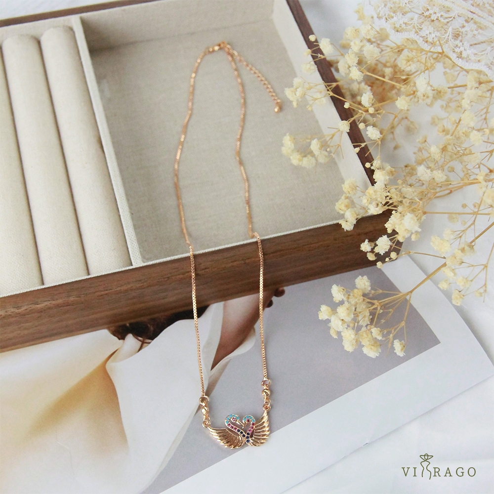 VIRAGO Kalung Kristal Angsa Titanium Berlapis Emas Perhiasan Fashion Wanita Perhiasan Anti Karat Per