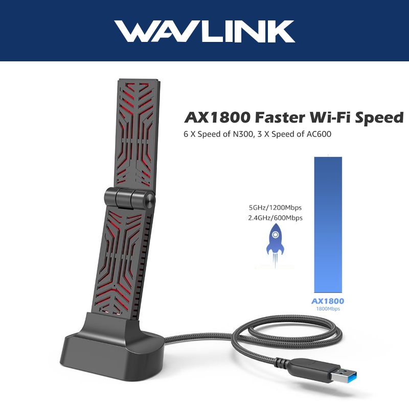 Wavlink  Adaptor WiFi USB AX1800 USB 3.0 Antena Penguatan Tinggi Antena Pita Ganda 2.4GHz / 5GHz