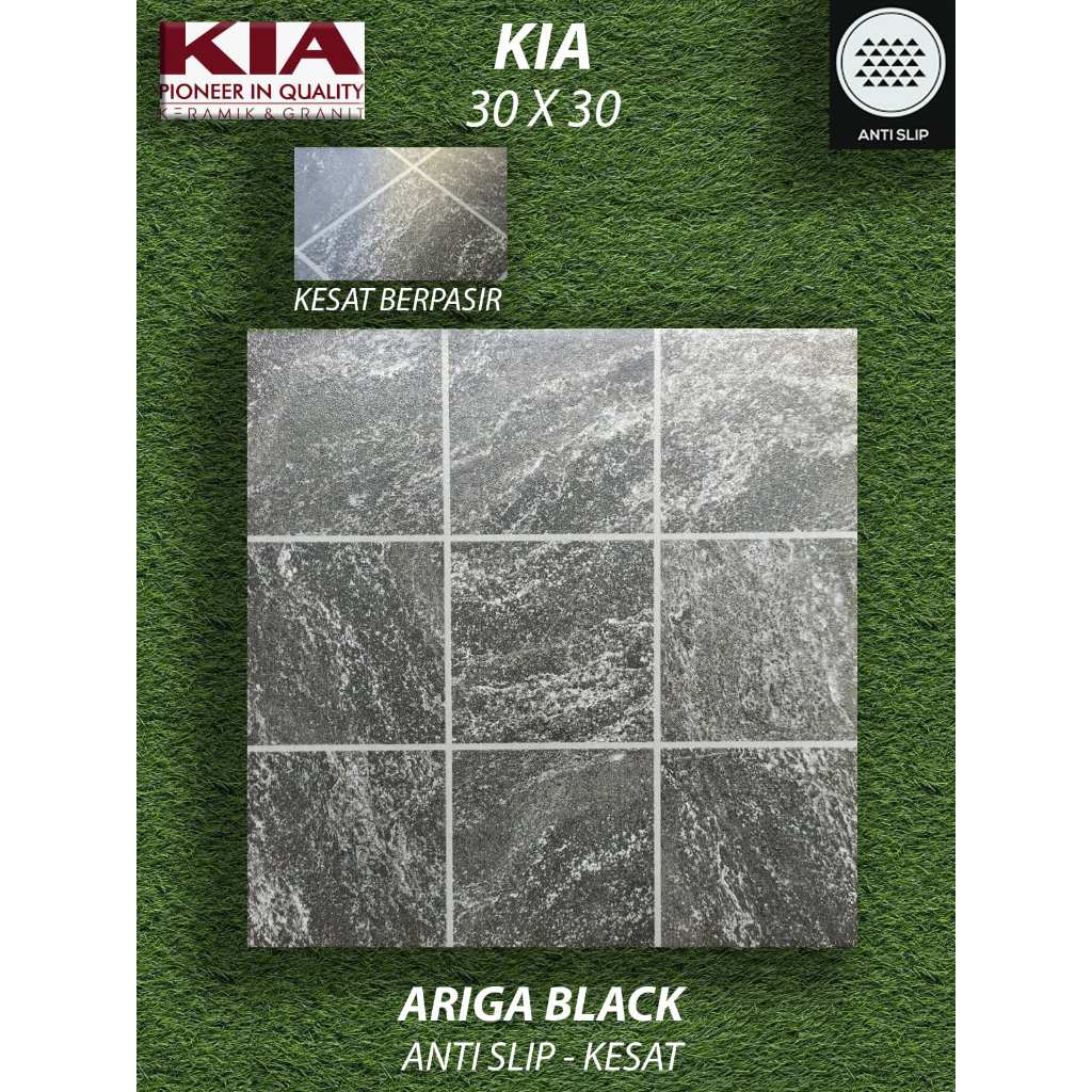 Keramik Lantai Kamar Mandi 30X30 KIA Ariga Black Kesat KW1 Pekanbaru Riau, Motif Batu
