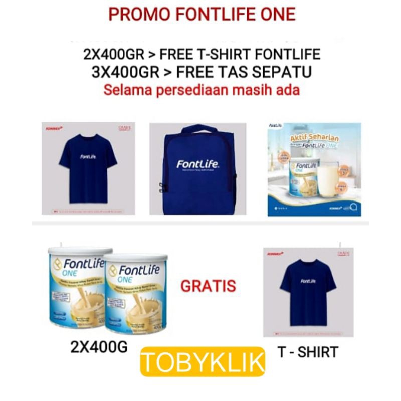 

!! PAKET FONTLIFE ONE isi 2pcs / 2kaleng 400gram !! FONTLIFE ONE 400gram Susu dengan Nutrisi Lengkap dan Seimbang || BUY 2 FREE T-SHIRT FONTLIFE ||