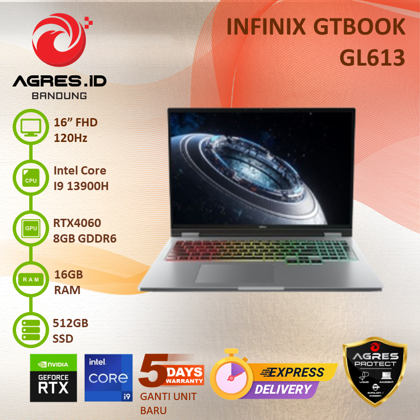 INFINIX GTBOOK I9 13900H RTX4060 16GB 512GB 16" FHD IPS 120HZ 100SRGB