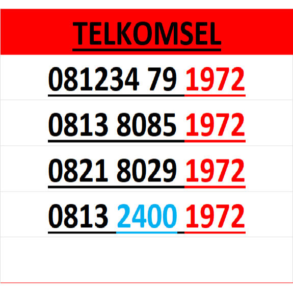 nomor cantik simpati TELKOMSEL seri tahun 1972 murah lengkap w250