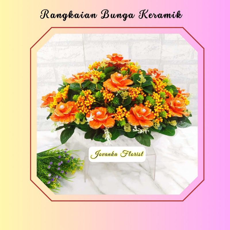 Rangkaian Bunga Keramik Meja Tamu 14 tangkai