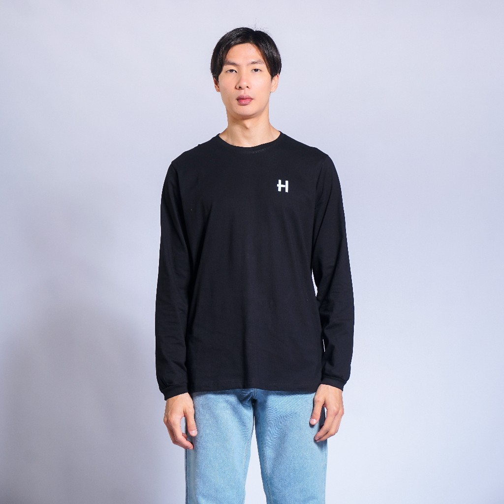 Humans Kaos Pria Baju Polos Lengan Panjang Cotton Combed 24's  Long Sleeve Basic Tshirt Hitam Putih