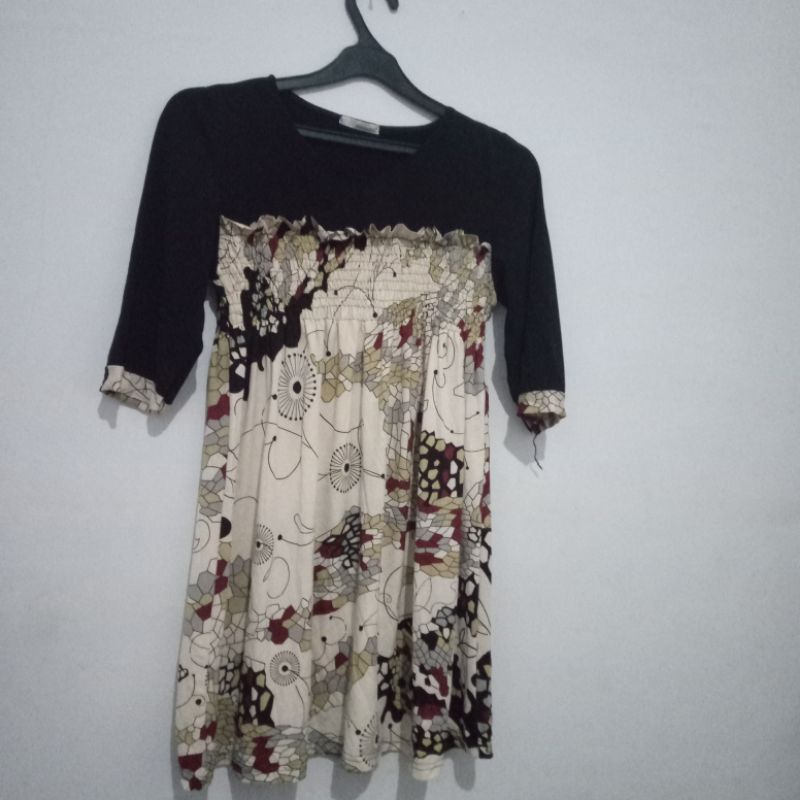 dress,wanita panjang,lengan3/4, bahan melar,muat bb:70-80