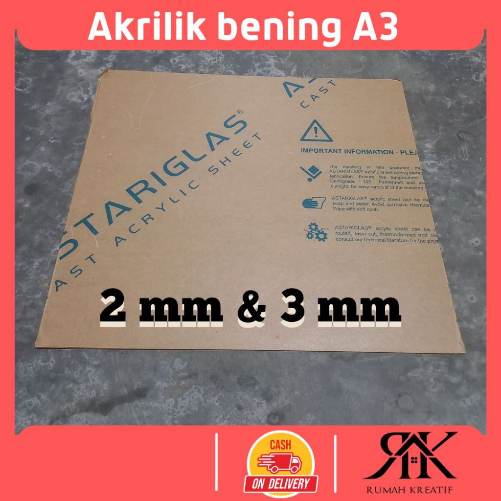Acrylic sheet lembaran A3, akrilik bening transparan, putih kapur, putih susu, hitam solid, biru,. o