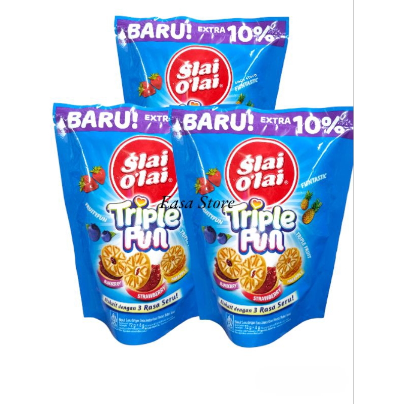 

Slai Olai Tripel Fun 72 gr Pouch 3 rasa Nanas Starberry Blueberry