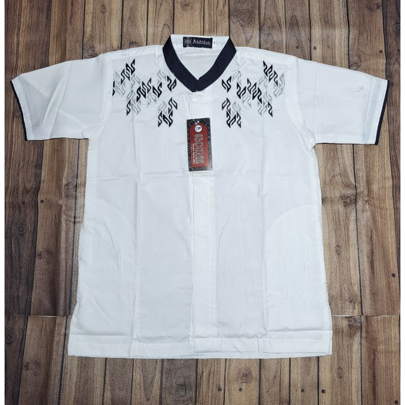 (GBKM) BAJU KOKO ANAK PUTIH LENGAN PENDEK BAGUS/ ABDILLAH BORDIR ASLI