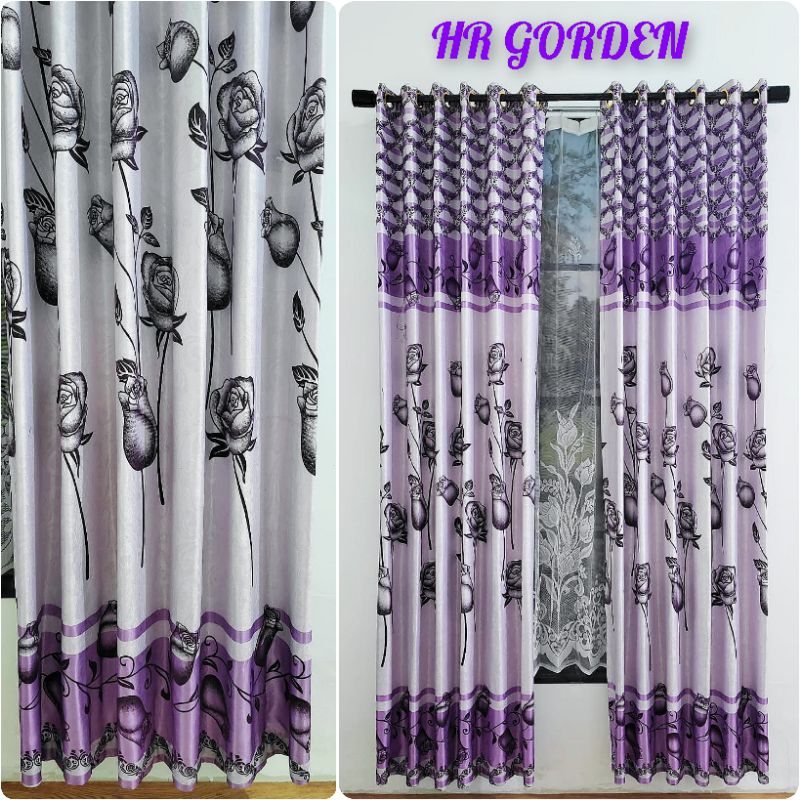 Tirai/Gorden/Hordeng Pintu Jendela Minimalis Warna Ungu Berkualitas Model Smokring12 Lubang Ring