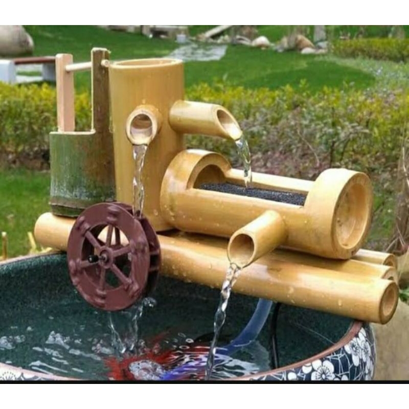 pancuran kolam ikan minimalis, pancuran kolam ikan terlaris, hiasan kolam ikan dari bambu, aksesoris