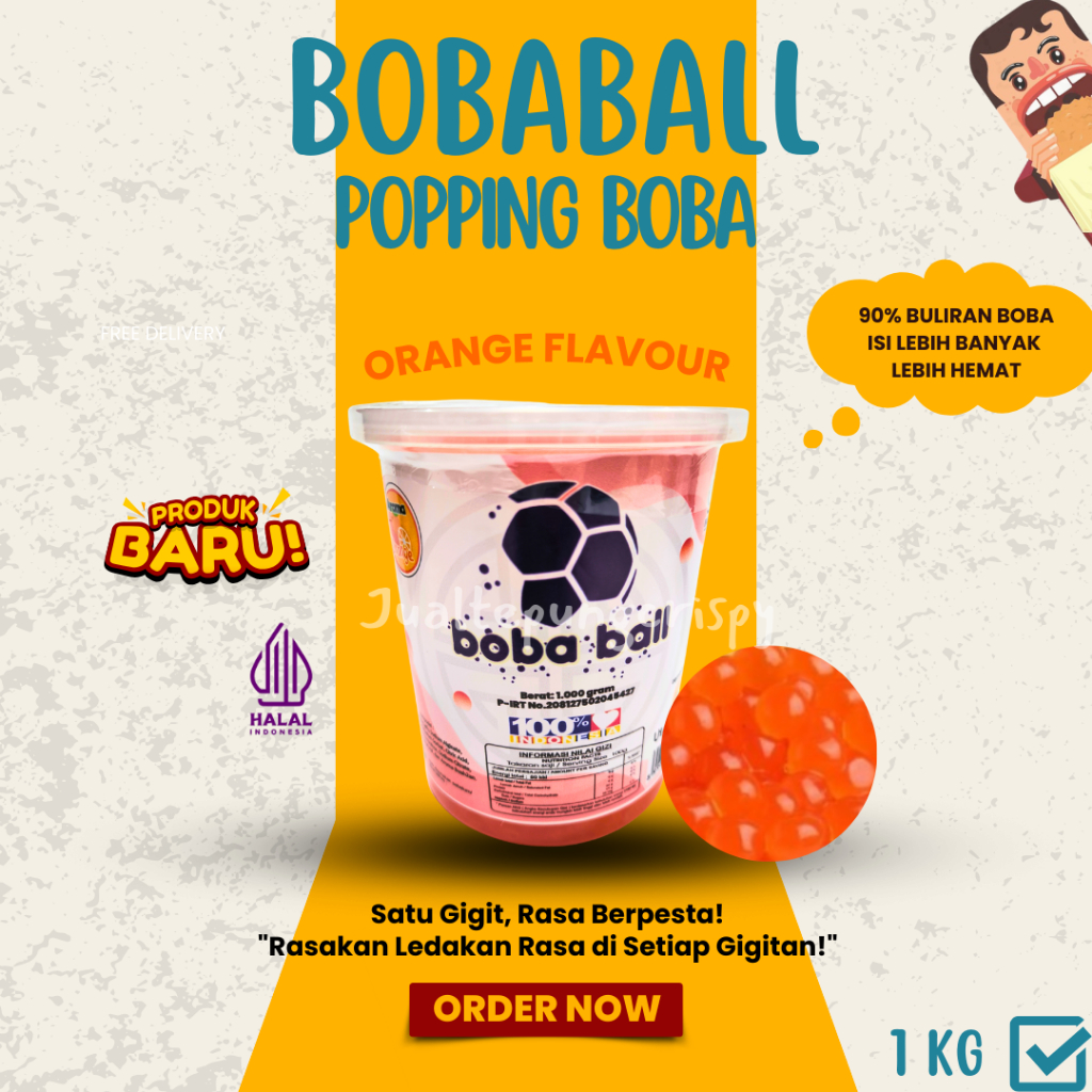 

Bobaball Orange Popping Boba | Toping Minuman Kekinian | Jelly Mutiara Premium Kemasan Toples 1 Kg