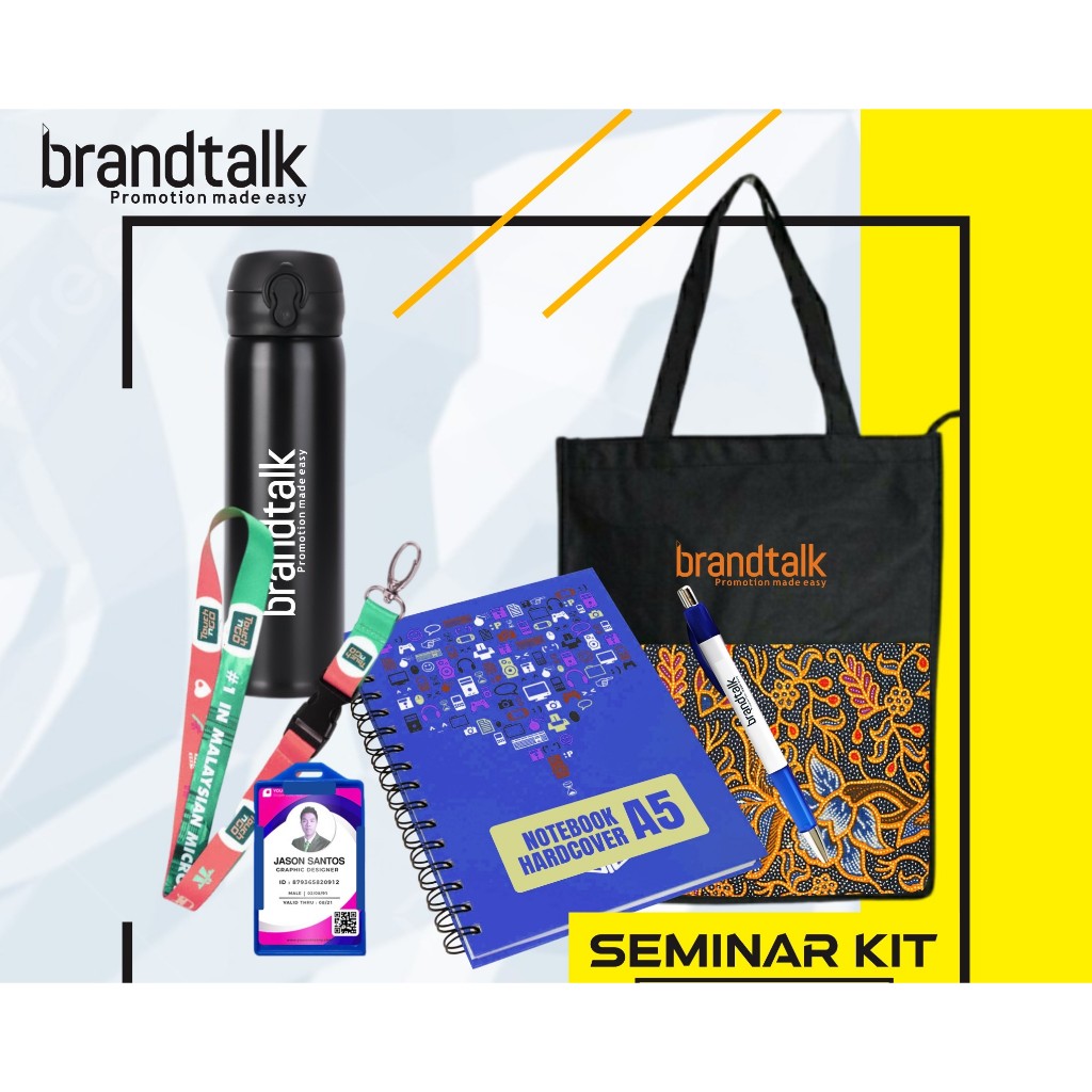 

Tas Totebag D300, Tumbler, Notebook Hardcover A5, Pulpen Sablon, Lanyard, ID Card PVC, Case - Paket Seminar Kit Custom - SS 5