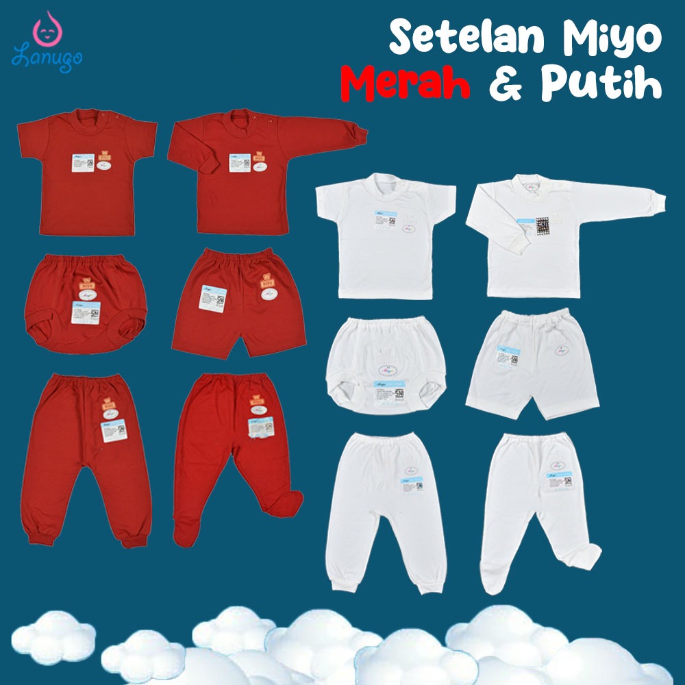 MIYO 1 Pcs Merah Putih Celana Pendek Panjang Oblong Panjang Pendek S,M,L (6-18M) Setelan Miyo | Perl