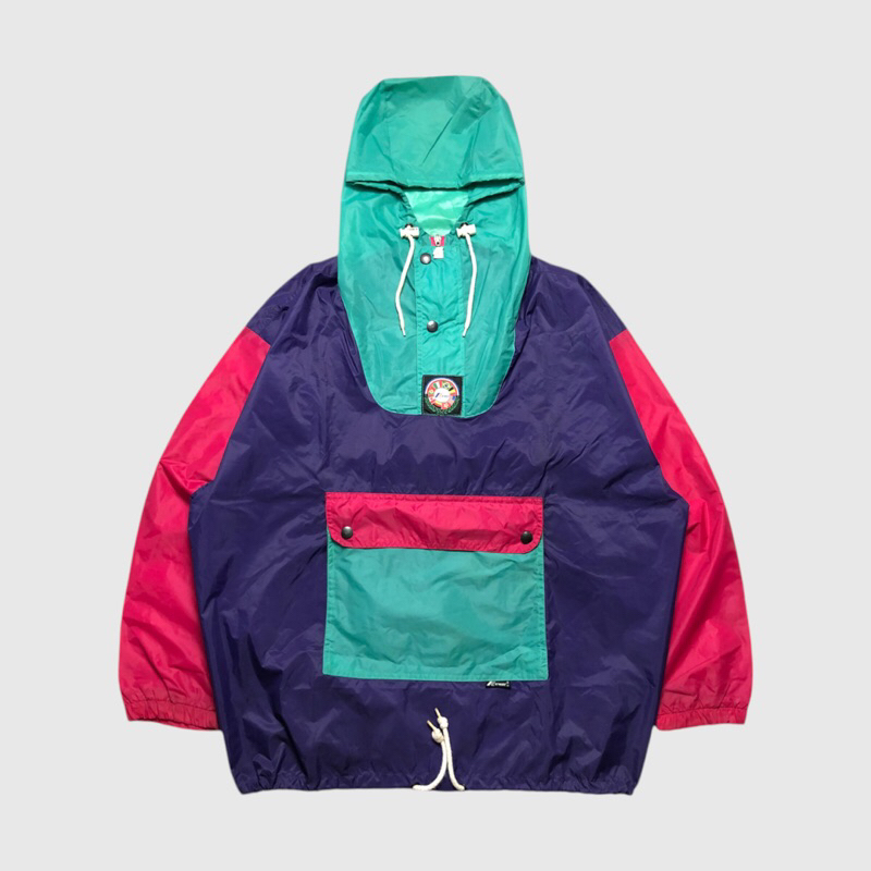 K-Way Retro Vintage 90's Raincoat Cagoule Anorak Foldable Jacket Colorblock